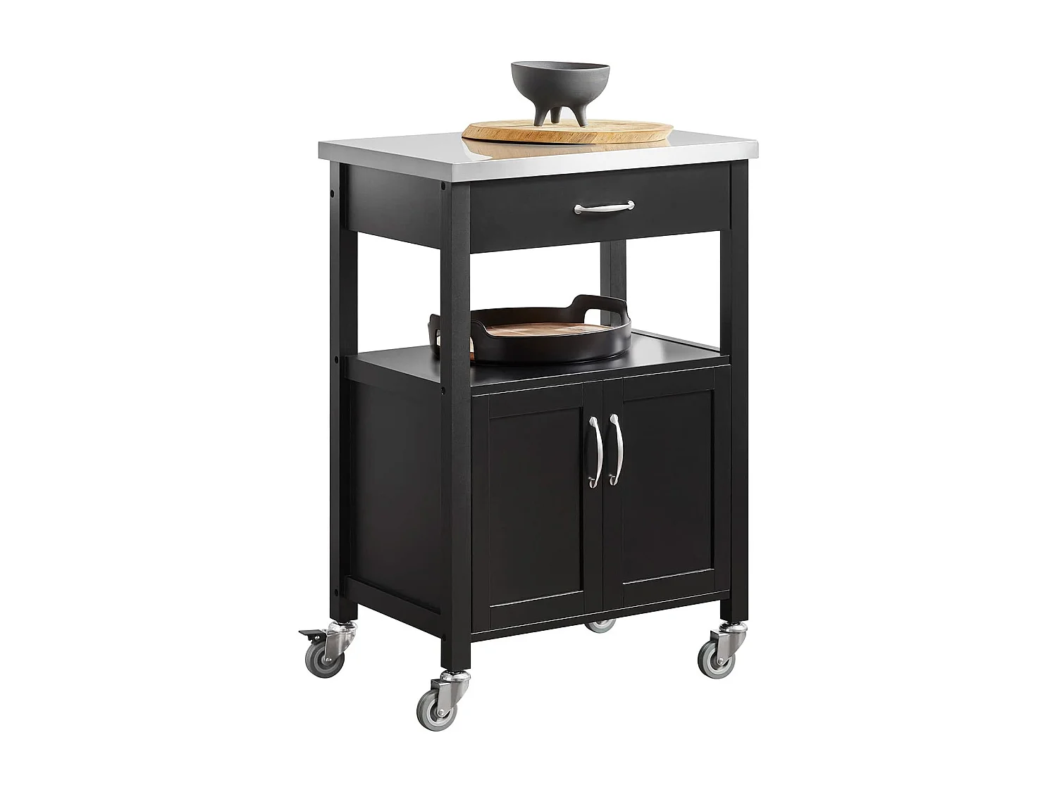 Desserte de Cuisine Roulante, Meuble de Rangement à roulettes Plateau en Acier INOX, FKW22-SCH