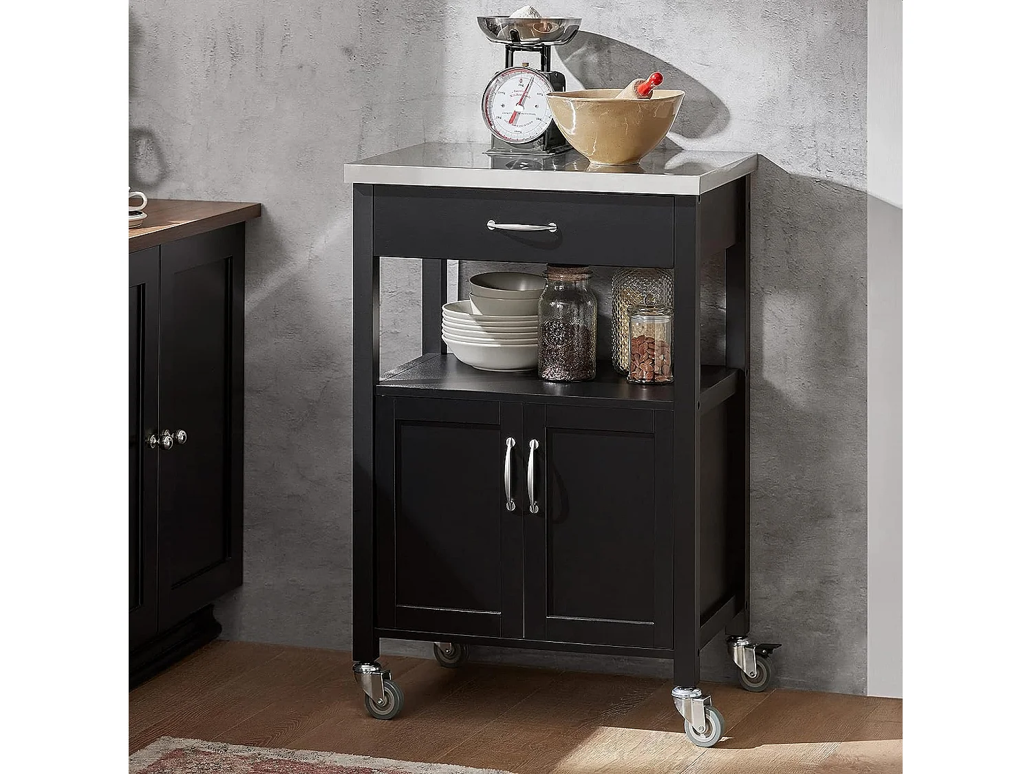 Desserte de Cuisine Roulante, Meuble de Rangement à roulettes Plateau en Acier INOX, FKW22-SCH