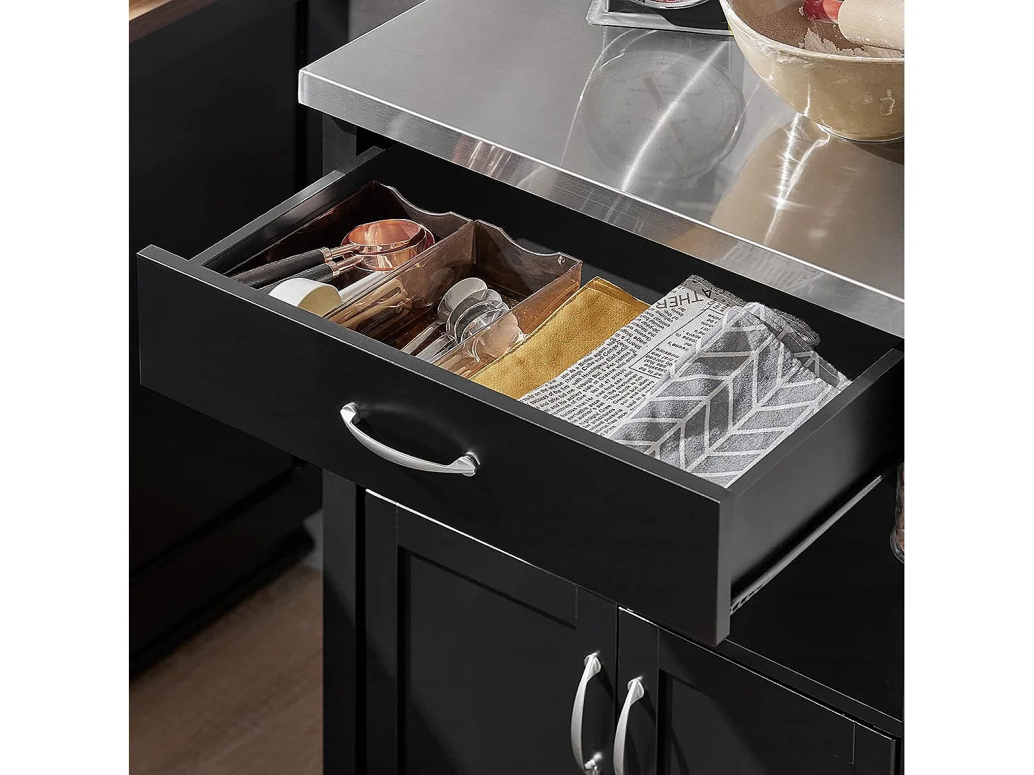 Desserte de Cuisine Roulante, Meuble de Rangement à roulettes Plateau en Acier INOX, FKW22-SCH