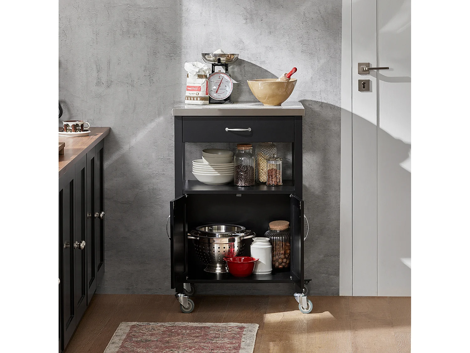 Desserte de Cuisine Roulante, Meuble de Rangement à roulettes Plateau en Acier INOX, FKW22-SCH