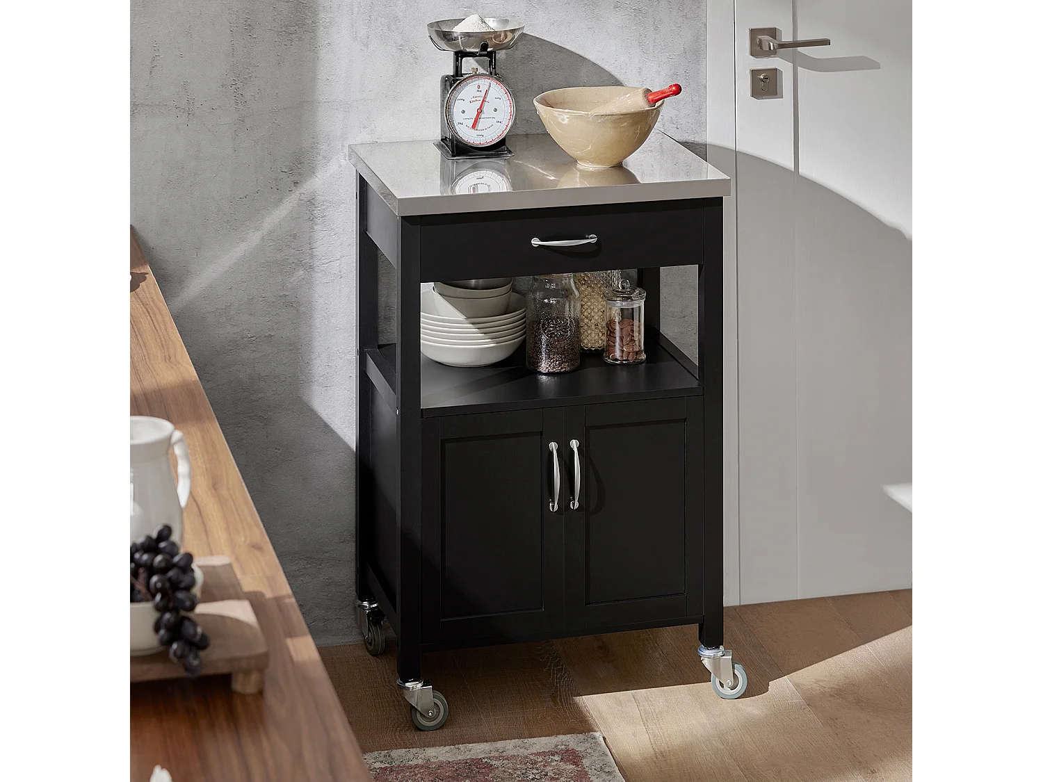 Desserte de Cuisine Roulante, Meuble de Rangement à roulettes Plateau en Acier INOX, FKW22-SCH