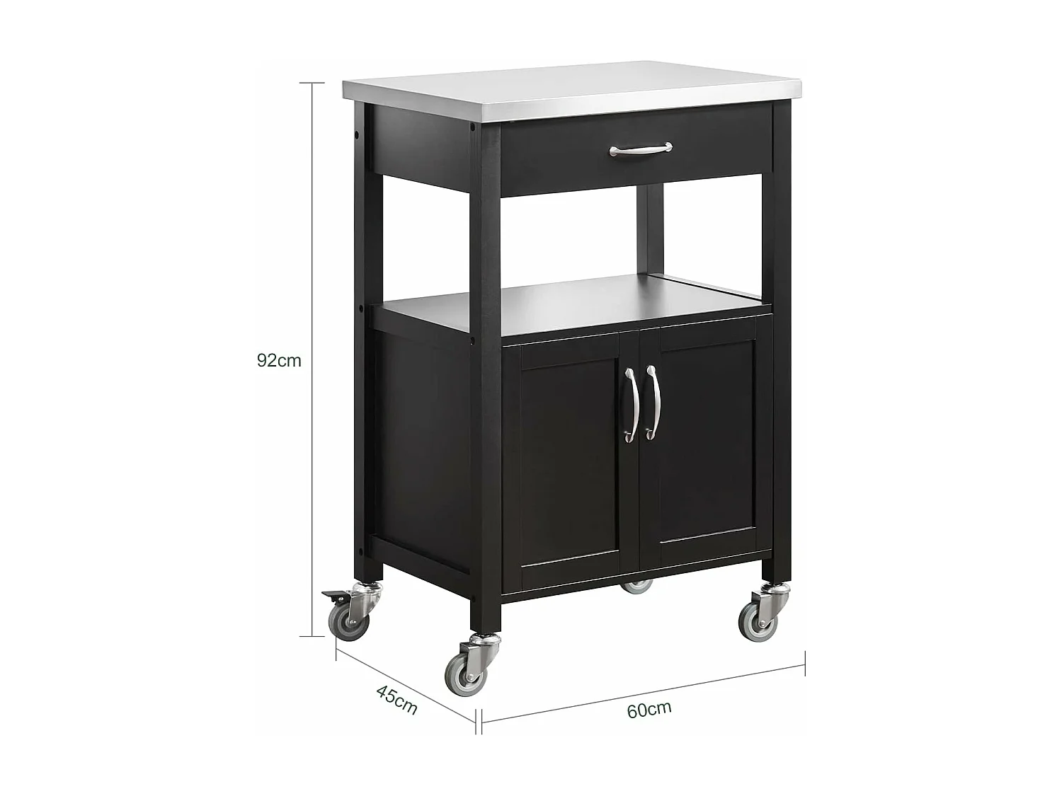 SoBuy FKW22-SCH Keukentrolley - Opbergruimte - Wielen - Kantoor - Servies - Zwart