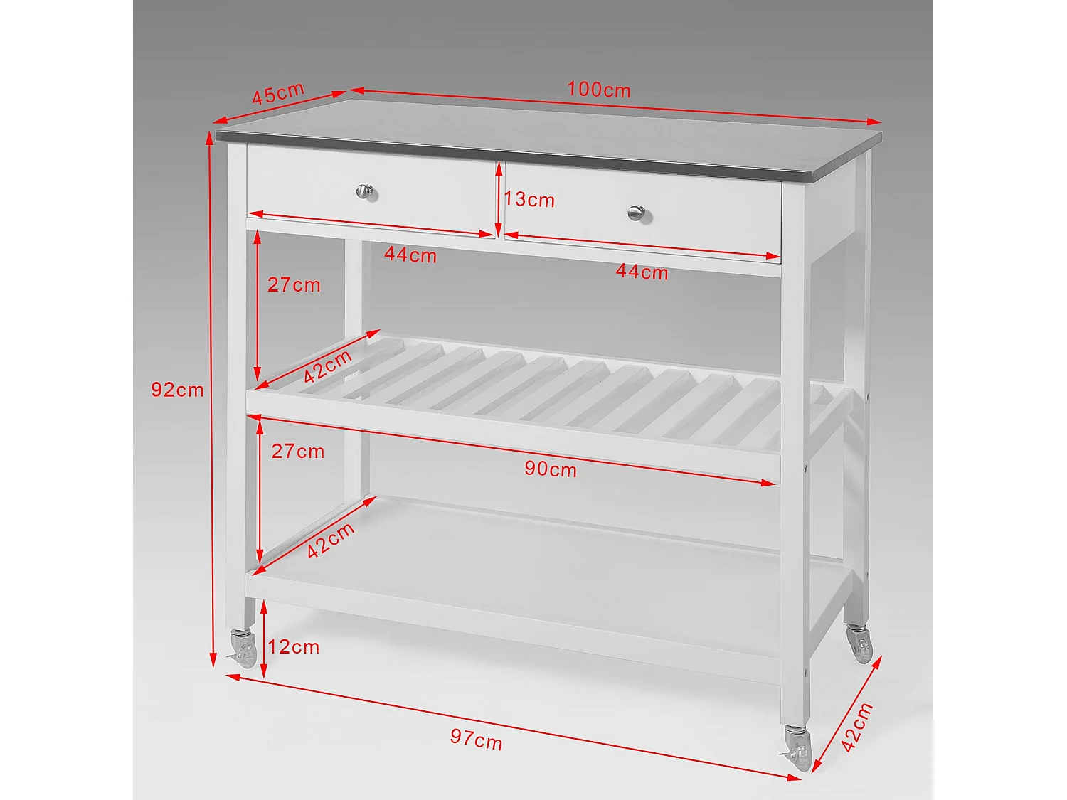 SoBuy FKW47-W Keukentrolley met roestvrij stalen plaat gangkast sideboard bijzettafel