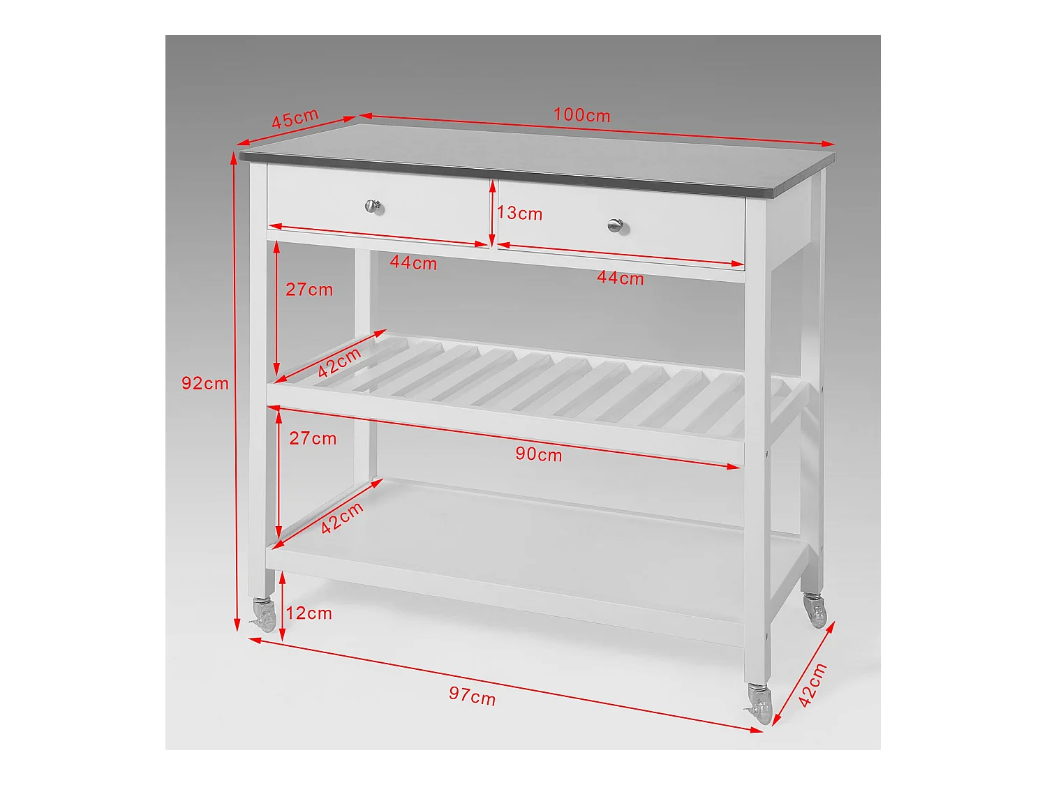 Carrito de Servir, estantería de Cocina, Carrito de Cocina móvil 100 x 92 x 45 cm FKW47-W SoBuy ES