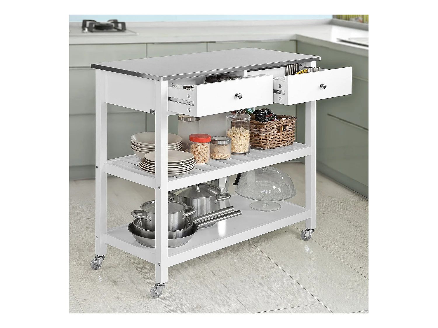 Carrito de Servir, estantería de Cocina, Carrito de Cocina móvil 100 x 92 x 45 cm FKW47-W SoBuy ES