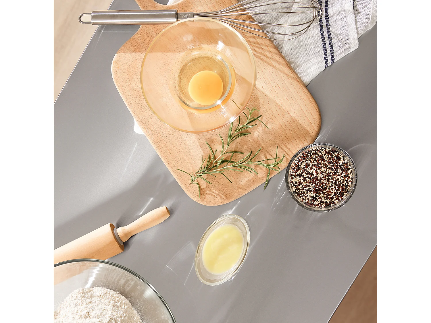 Desserte roulante Chariot de cuisine de 2 étages avec grand plan de travail en Acier Inox, FKW47-W