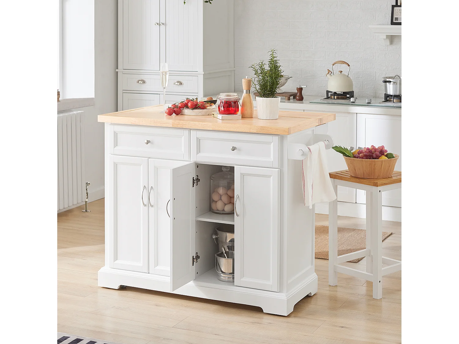 Desserte sur roulettes en Bois avec Plans de Travail Rabattable, FKW71-WN