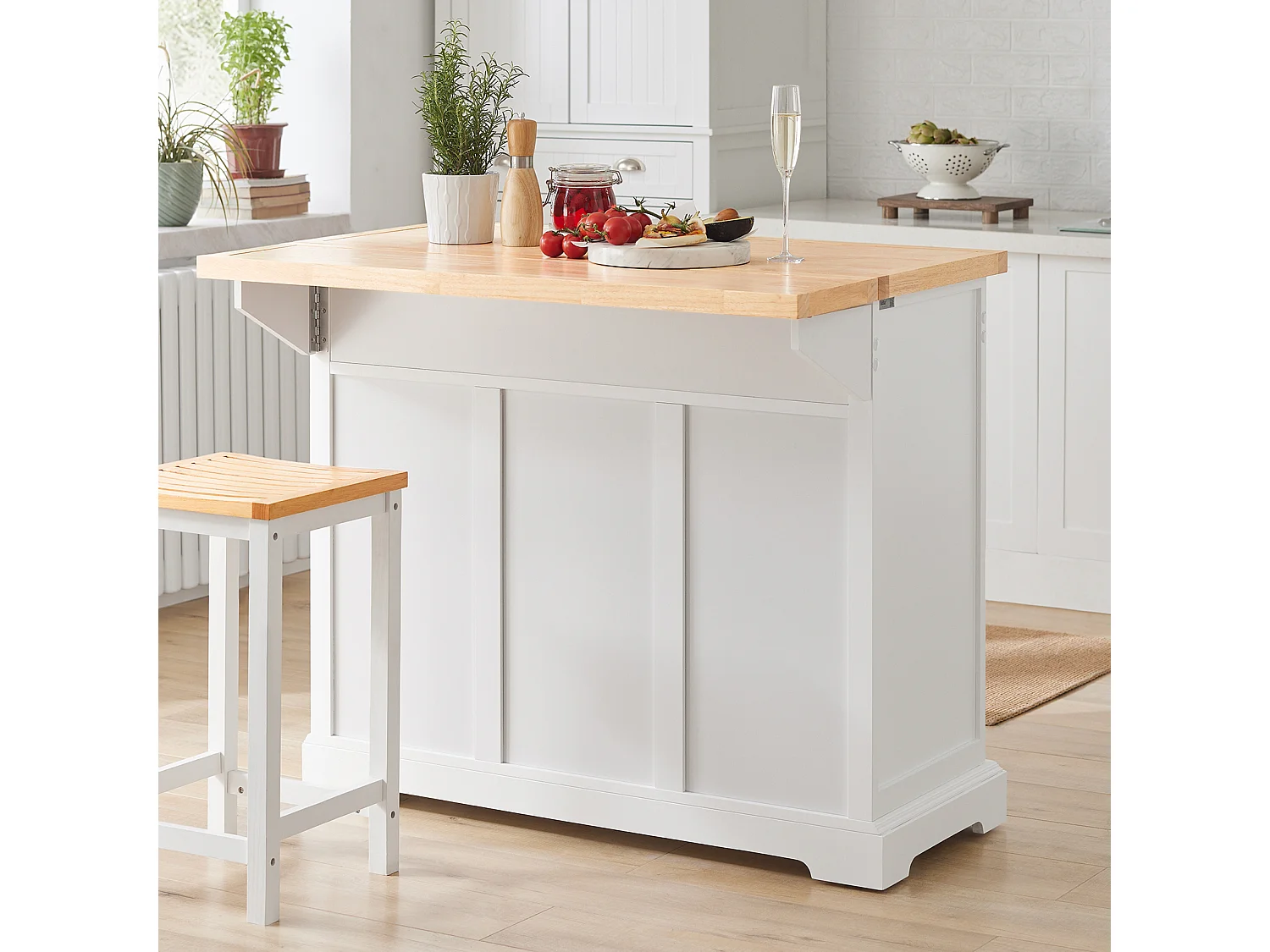 Desserte sur roulettes en Bois avec Plans de Travail Rabattable, FKW71-WN