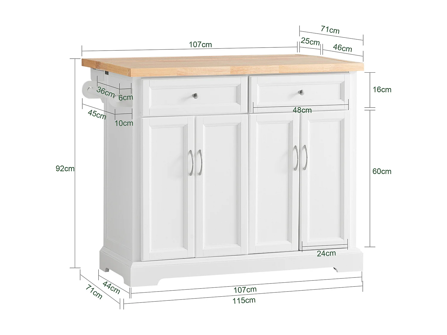 Desserte sur roulettes en Bois avec Plans de Travail Rabattable, FKW71-WN