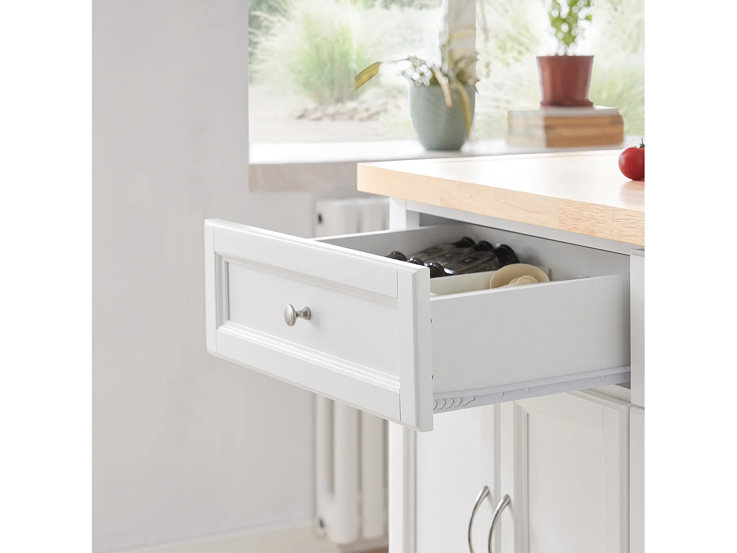 Desserte sur roulettes en Bois avec Plans de Travail Rabattable, FKW71-WN