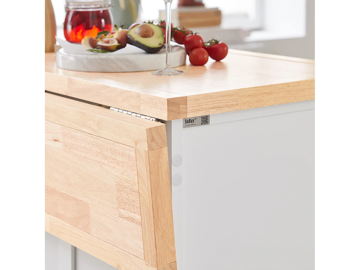 Desserte sur roulettes en Bois avec Plans de Travail Rabattable, FKW71-WN