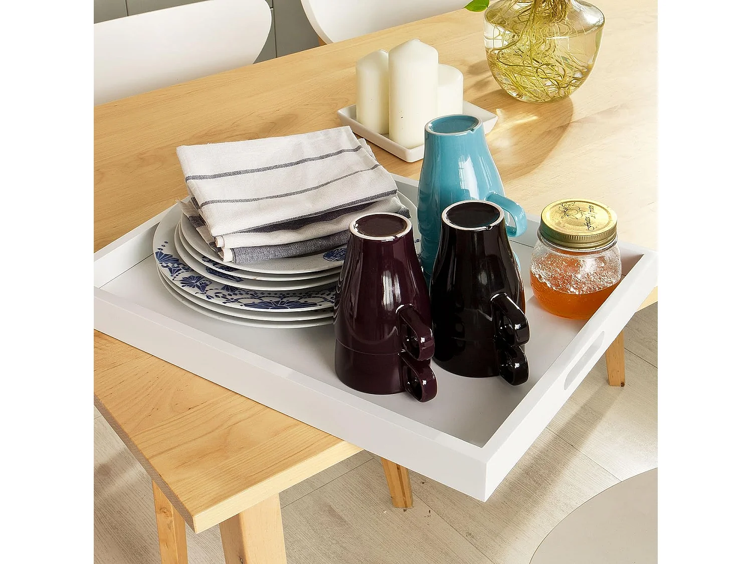 SoBuy FKW16-WN Keukentrolley Serveerwagen Zwenkwielen en flessenrek