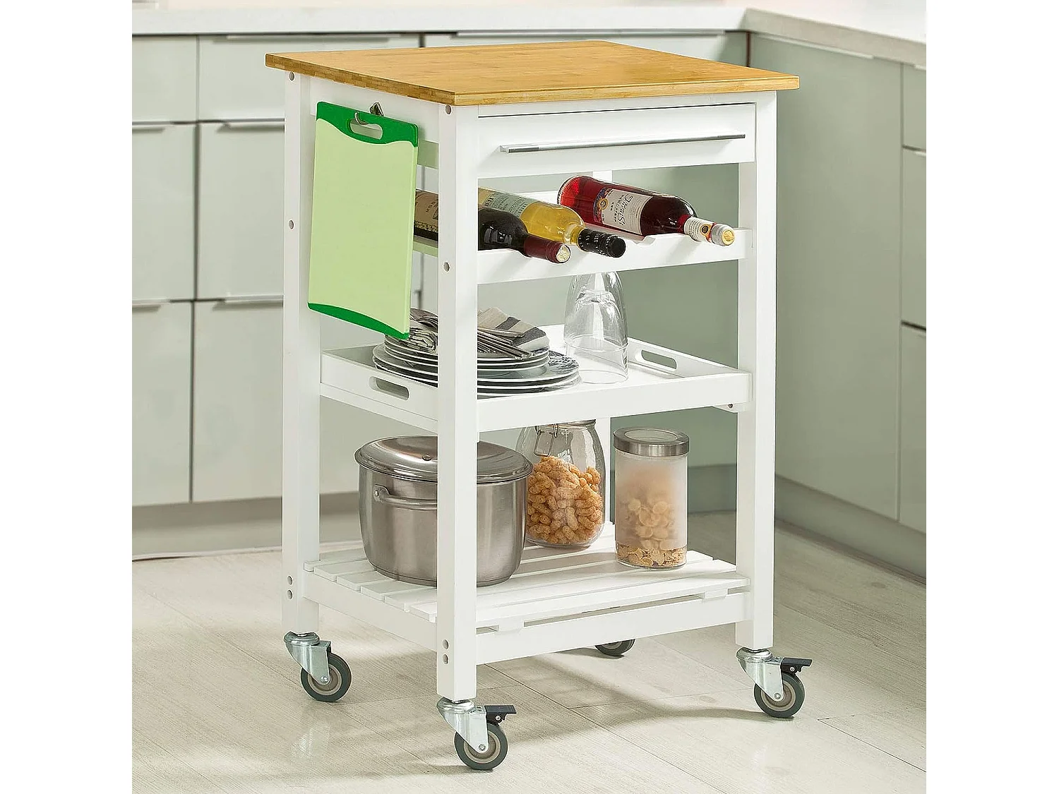 Table roulante meuble de rangement cuisine Desserte à roulettes, FKW16-WN