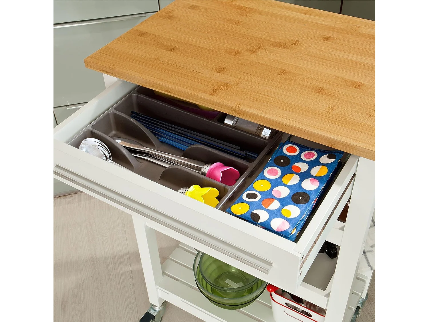 Table roulante meuble de rangement cuisine Desserte à roulettes, FKW16-WN