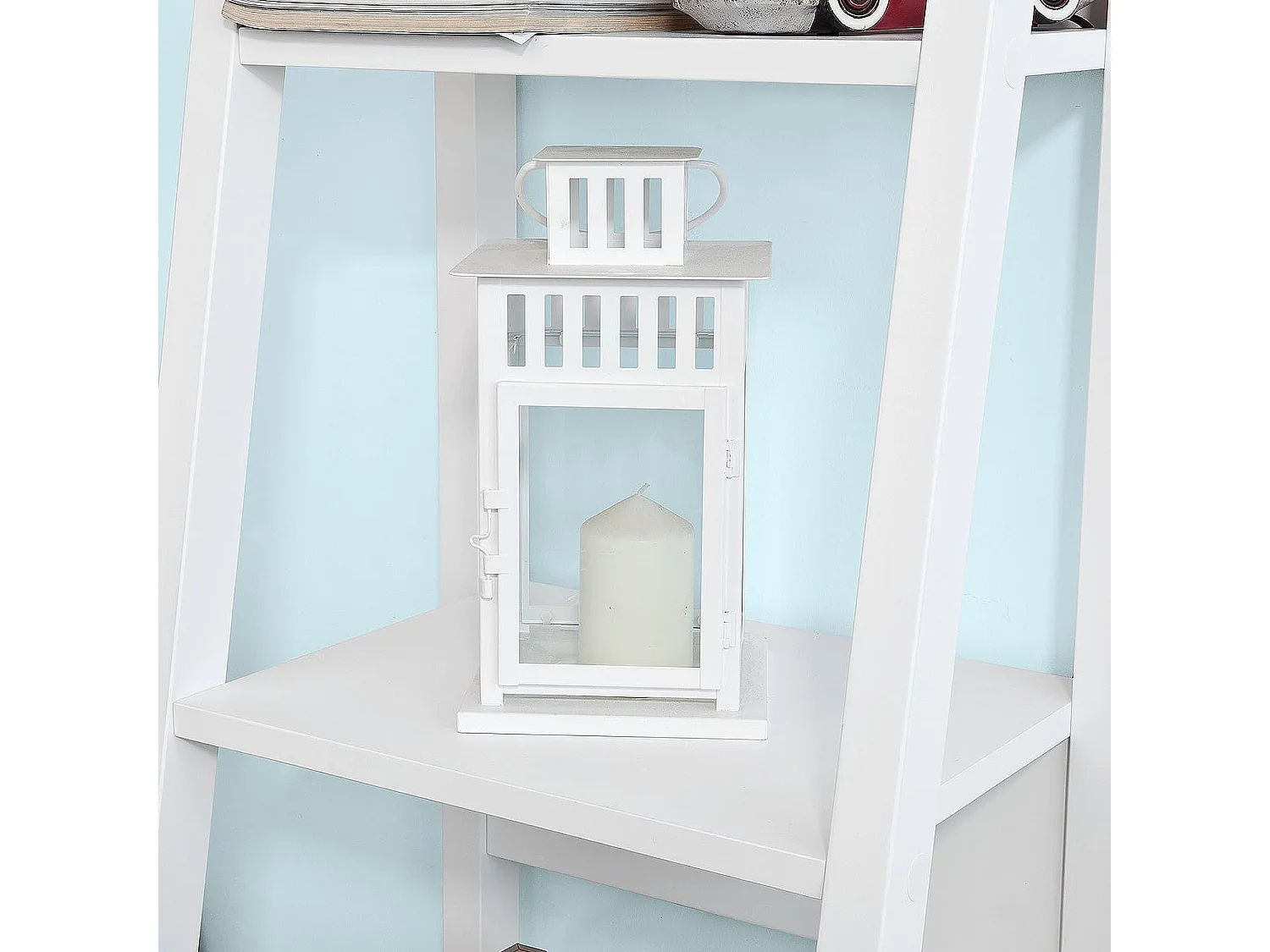 SoBuy FRG101-W Ladderrek - Opbergplank - Boekenplank - Landelijk - Wit