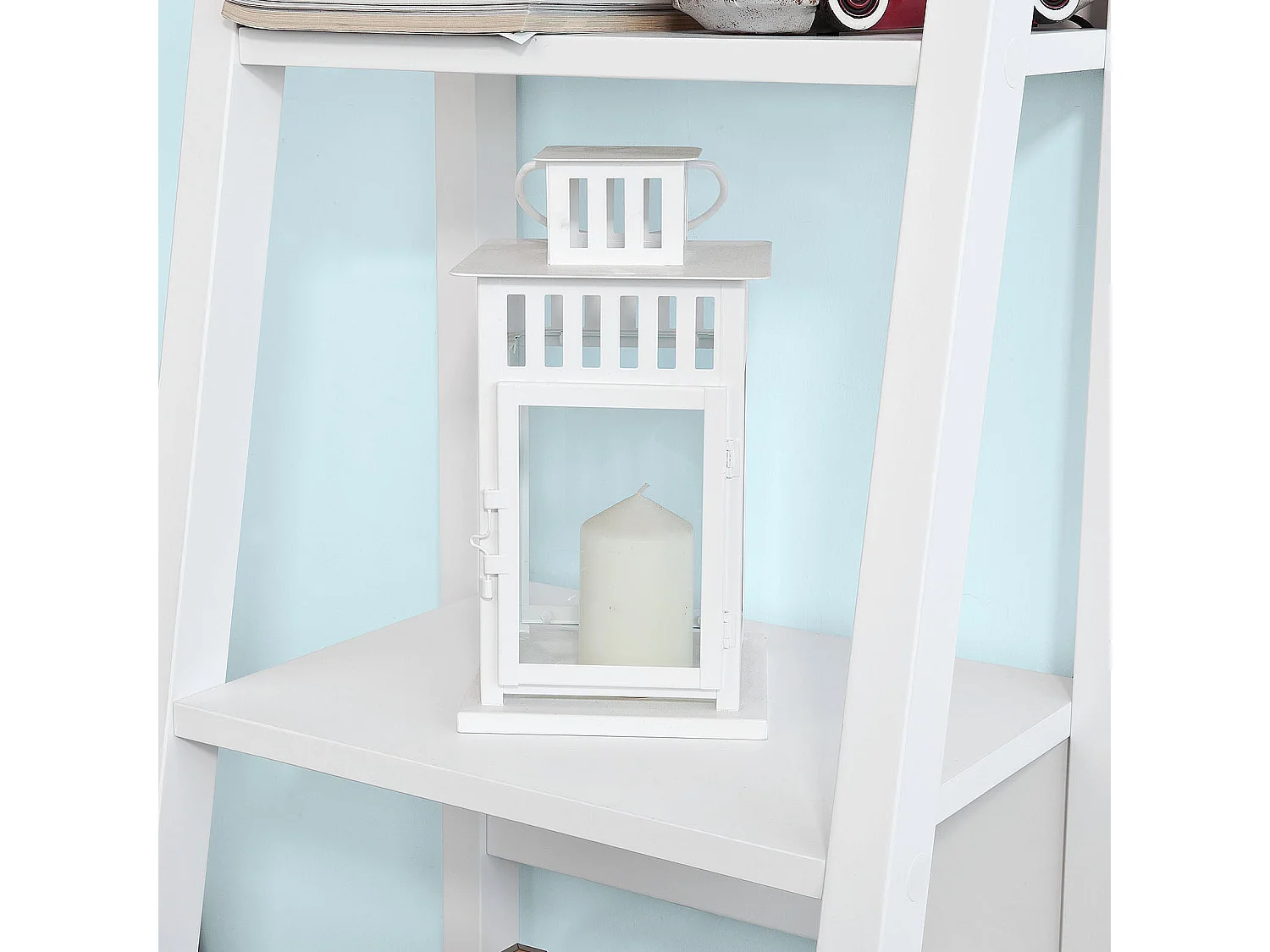 SoBuy FRG101-W Ladderrek - Opbergplank - Boekenplank - Landelijk - Wit