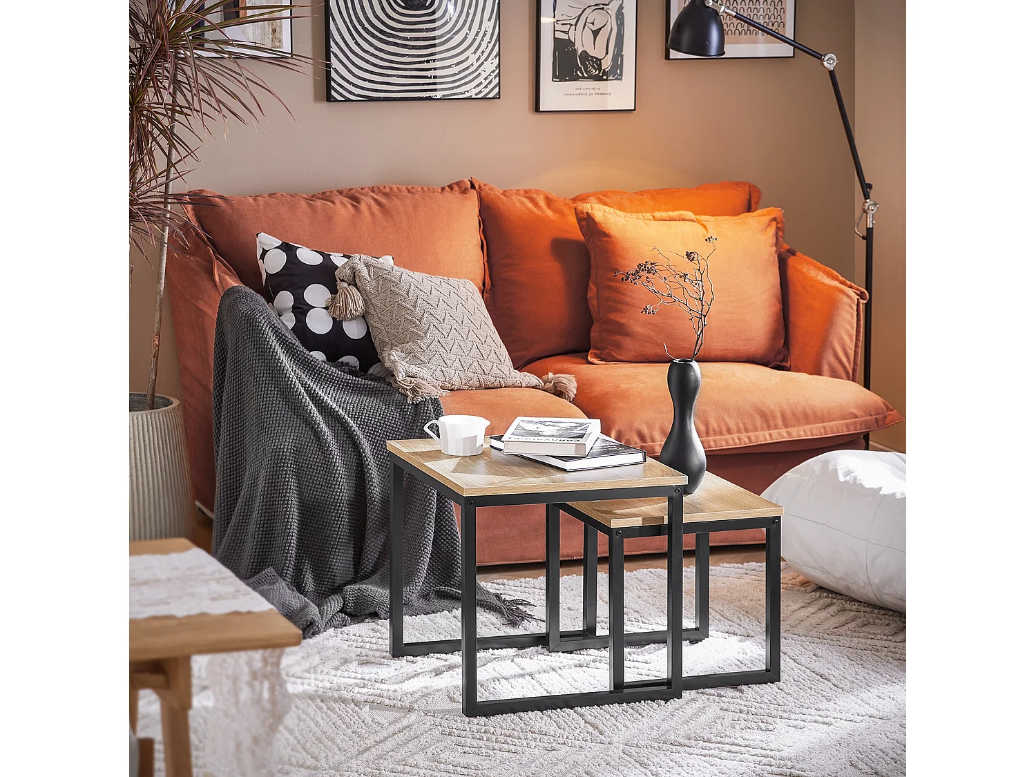 SoBuy FBT42-N Set van 2 Salontafels Bijzettafel - Natuurlook â€“ Metaal