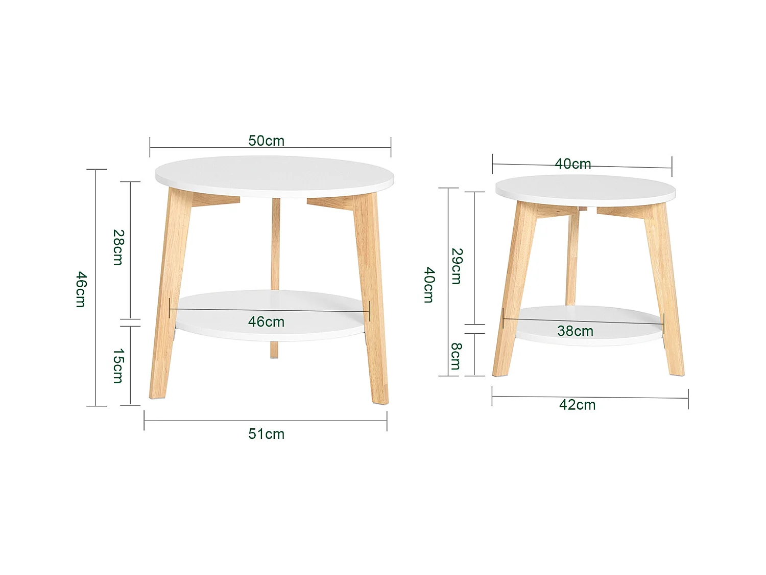 SoBuy FBT75-W Set van 2 Salontafels Bijzettafel Rubberhout 2-delig Wit