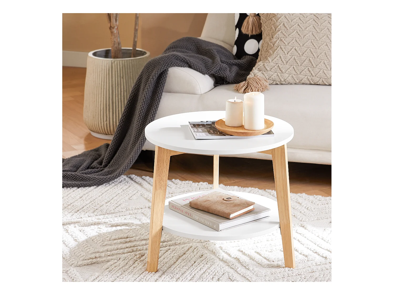 SoBuy FBT75-W Set van 2 Salontafels Bijzettafel Rubberhout 2-delig Wit