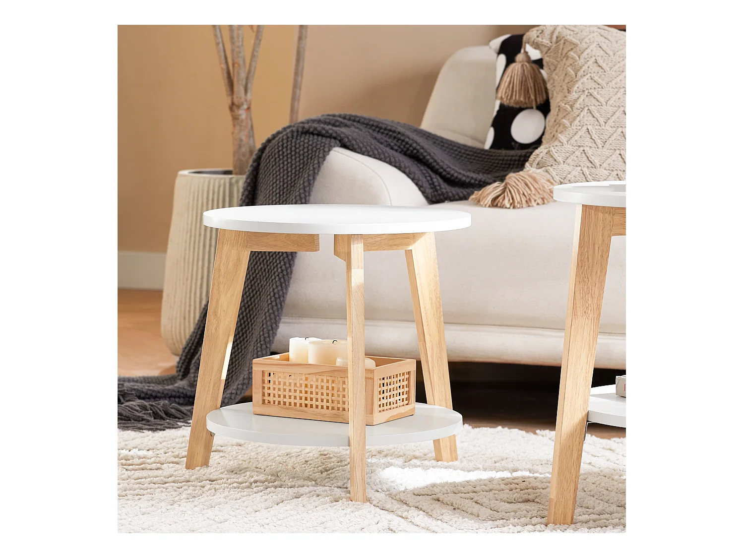 SoBuy FBT75-W Set van 2 Salontafels Bijzettafel Rubberhout 2-delig Wit