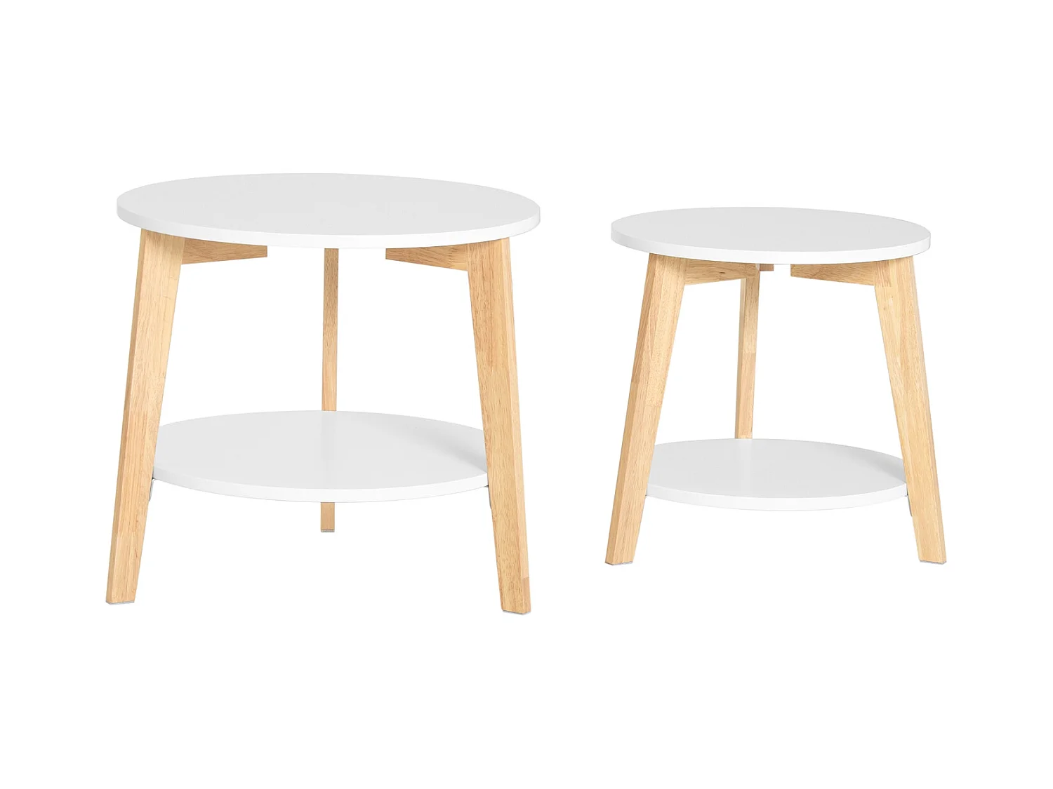 Set de 2-Blanc et Bois Ronde Table d'Appoint Table Basse Ronde Guéridon, FBT75-W