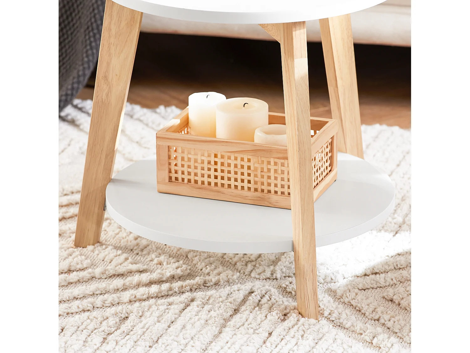 Set de 2-Blanc et Bois Ronde Table d'Appoint Table Basse Ronde Guéridon, FBT75-W