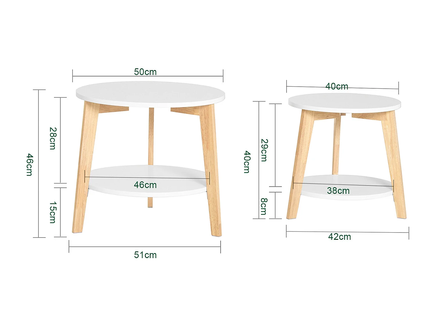 Set de 2-Blanc et Bois Ronde Table d'Appoint Table Basse Ronde Guéridon, FBT75-W