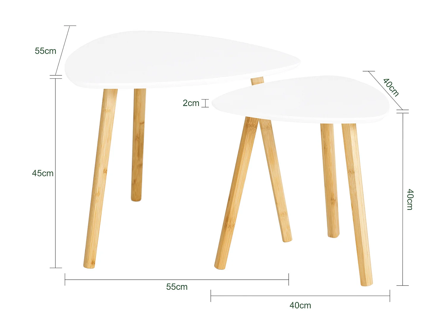 SoBuy FBT74-W Set van 2 Bijzettafel met Planken Salontafel Bamboe Wit/Naturel