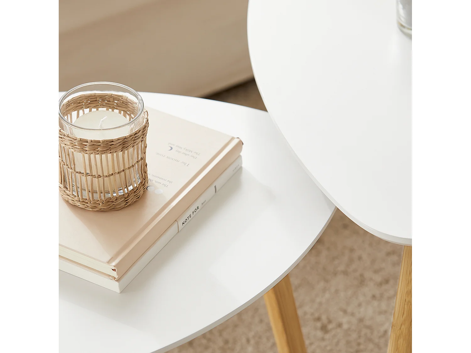 SoBuy FBT74-W Set van 2 Bijzettafel met Planken Salontafel Bamboe Wit/Naturel