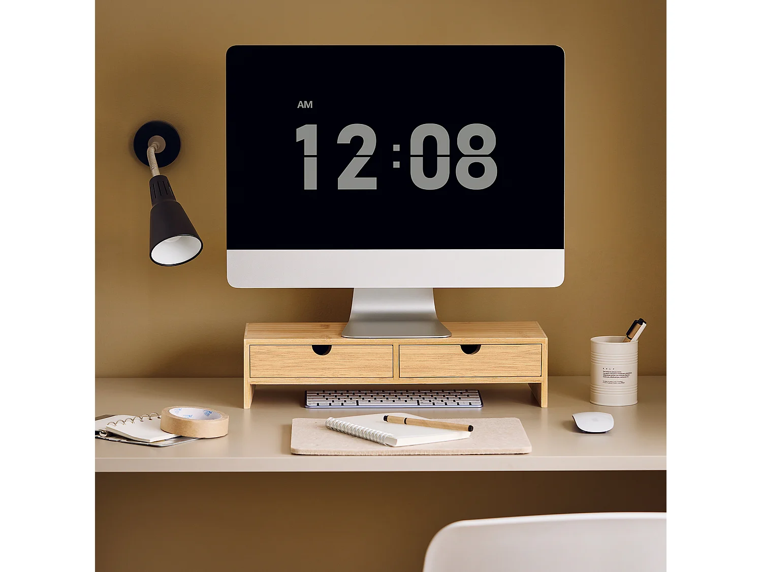 Support d'écran d'ordinateur de Support de Moniteur de bambou avec 2 Tiroirs, FRG198-N