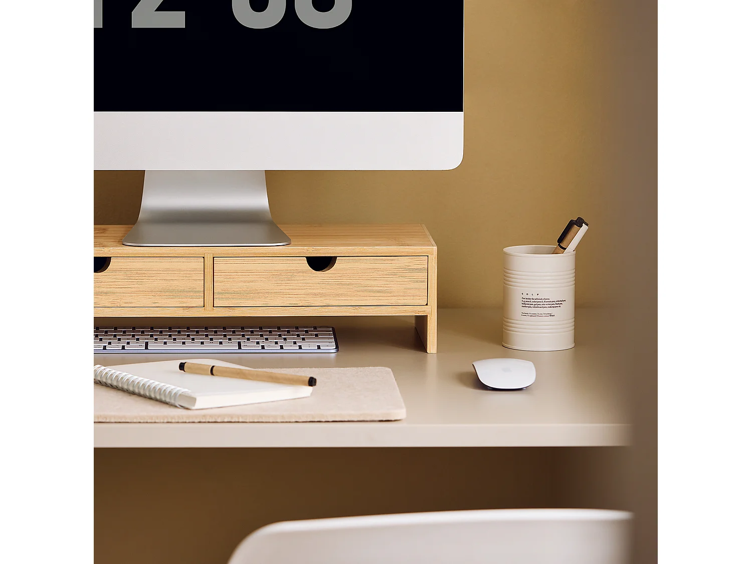 Support d'écran d'ordinateur de Support de Moniteur de bambou avec 2 Tiroirs, FRG198-N