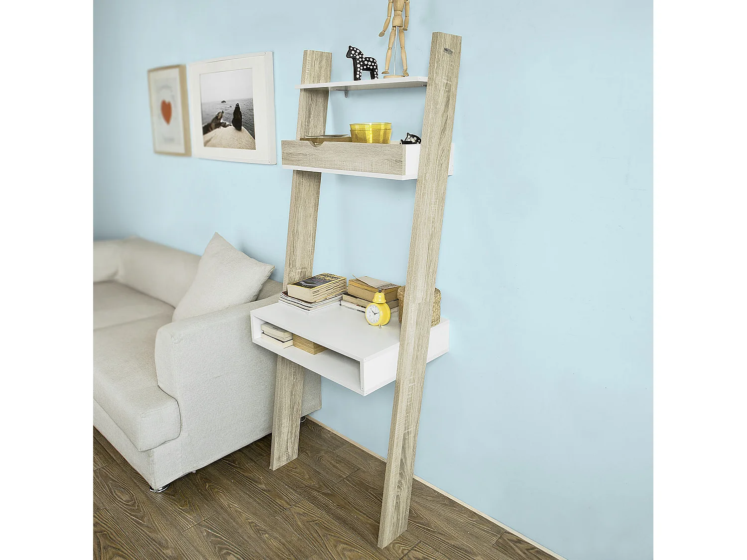 Étagère de Rangement Bibliothèque avec bureau cubique et 2 étagère, FRG111-WN