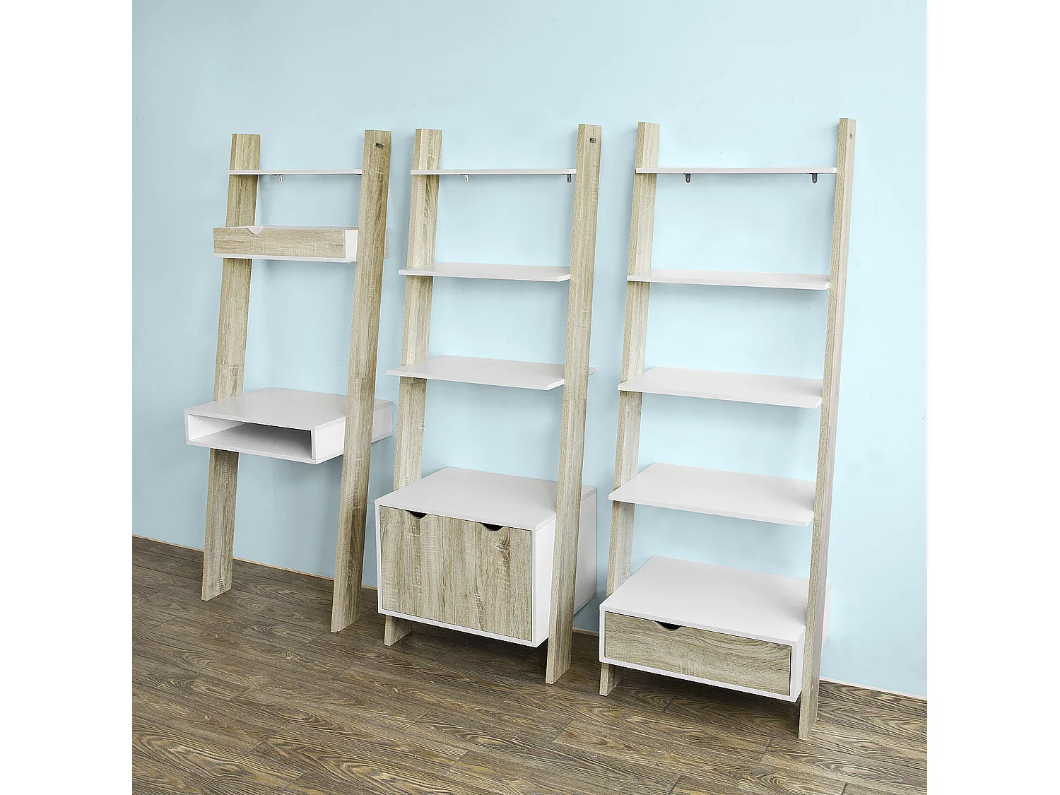 SoBuy escada de madeira, escada decorativa, escritório FRG111-WN