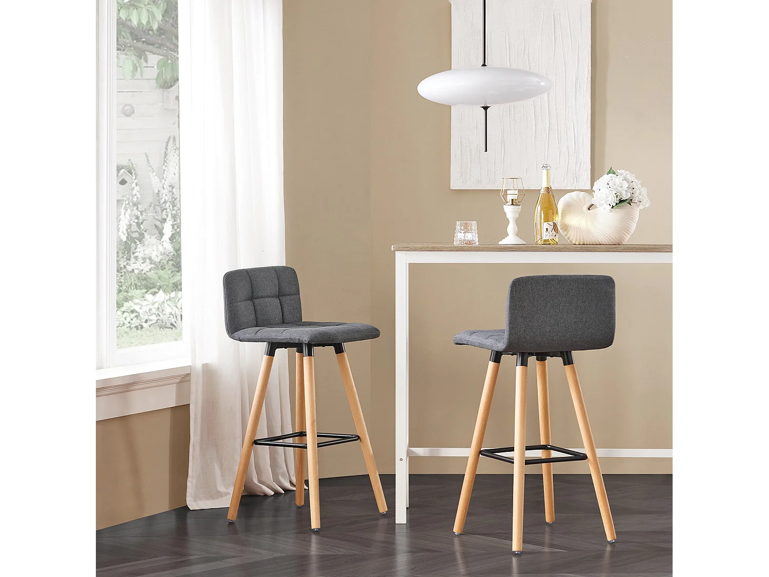 SoBuy FST50-DG x2 Barkruk set van 2 | Counter Stool Barkrukken Counter Stool met rugkruk donkergrijs