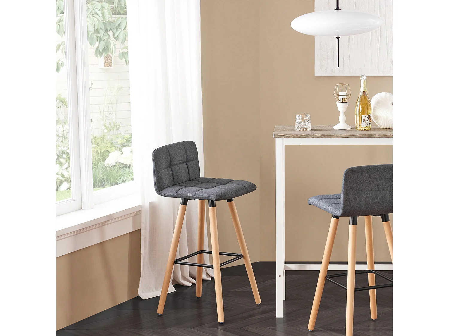 SoBuy FST50-DG x2 Barkruk set van 2 | Counter Stool Barkrukken Counter Stool met rugkruk donkergrijs