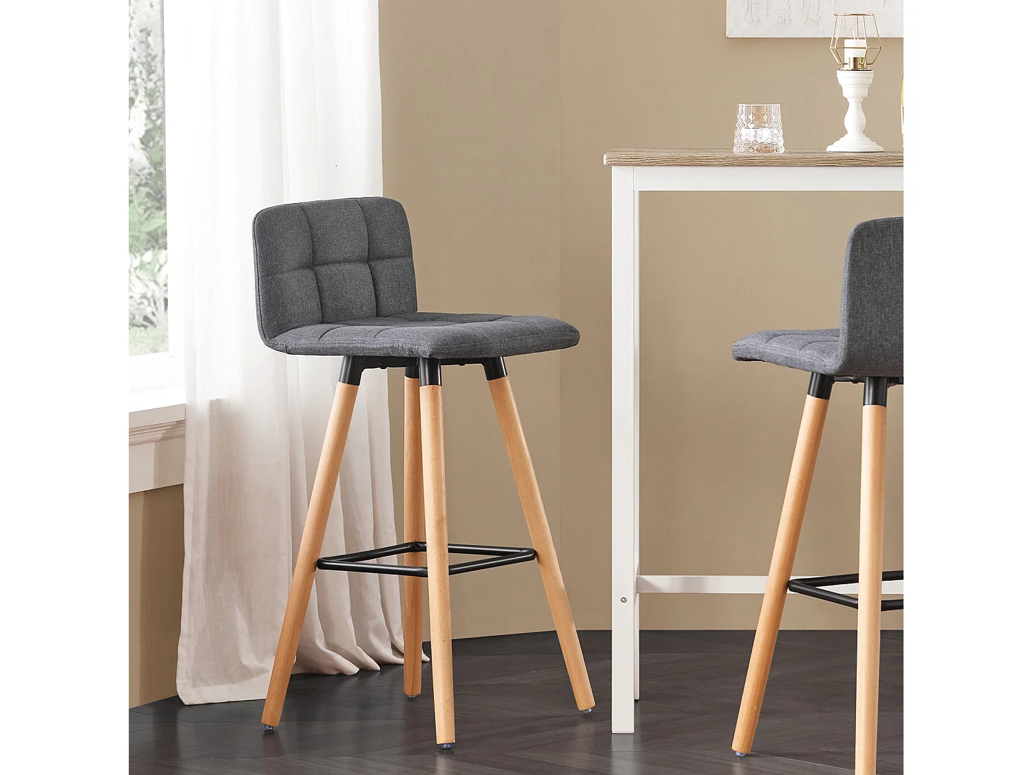 SoBuy FST50-DG x2 Barkruk set van 2 | Counter Stool Barkrukken Counter Stool met rugkruk donkergrijs