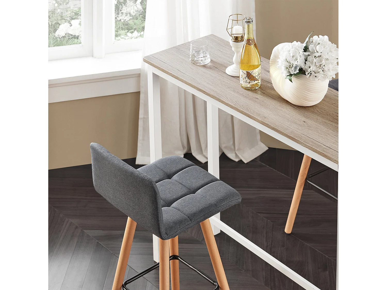 SoBuy FST50-DG x2 Barkruk set van 2 | Counter Stool Barkrukken Counter Stool met rugkruk donkergrijs