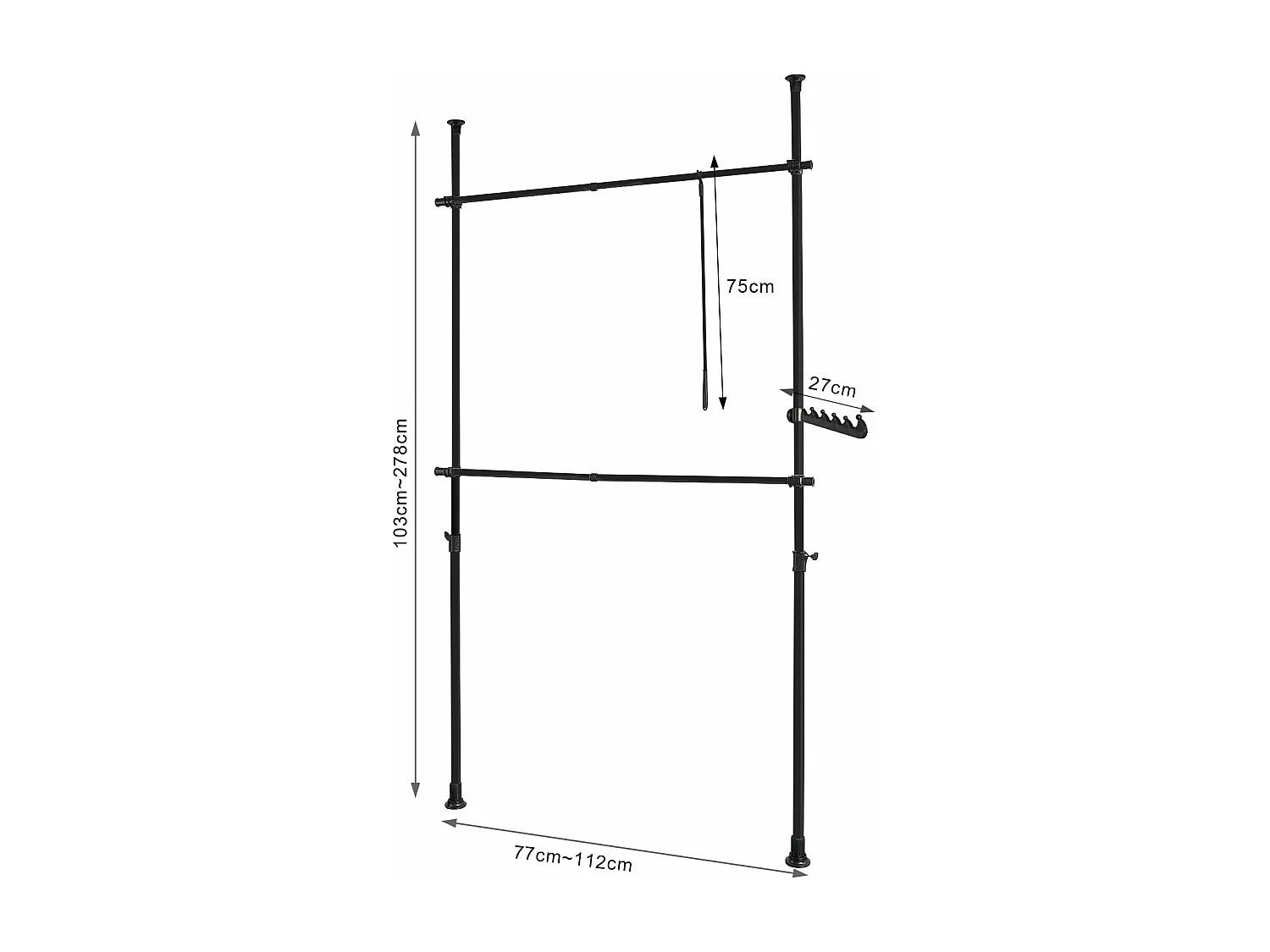 Garderoba z 2 drążkami teleskopowymi FRG109-SCH