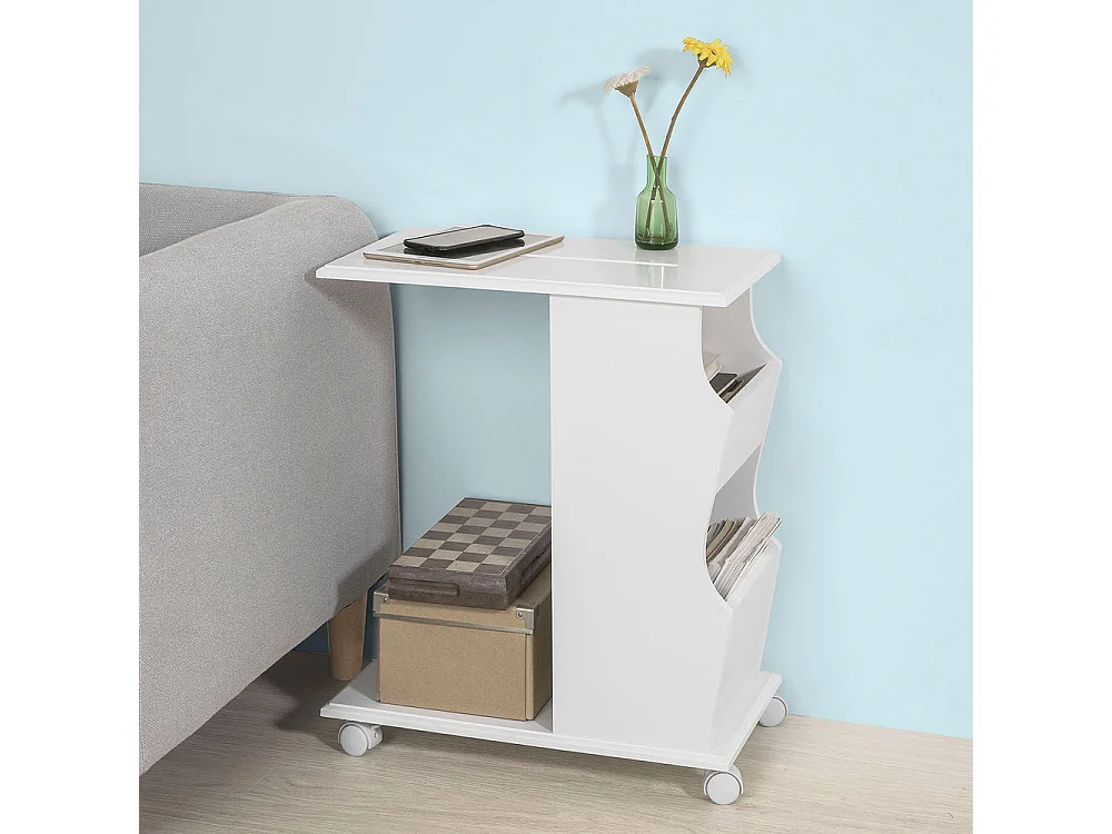 Mesa Auxiliar con 2 Estantes, Consola,Mesita de Noche con Ruedas para iPad, Teléfono o Lampara FBT67-W  SoBuy ES