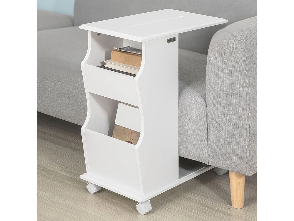 Mesa Auxiliar con 2 Estantes, Consola,Mesita de Noche con Ruedas para iPad, Teléfono o Lampara FBT67-W  SoBuy ES