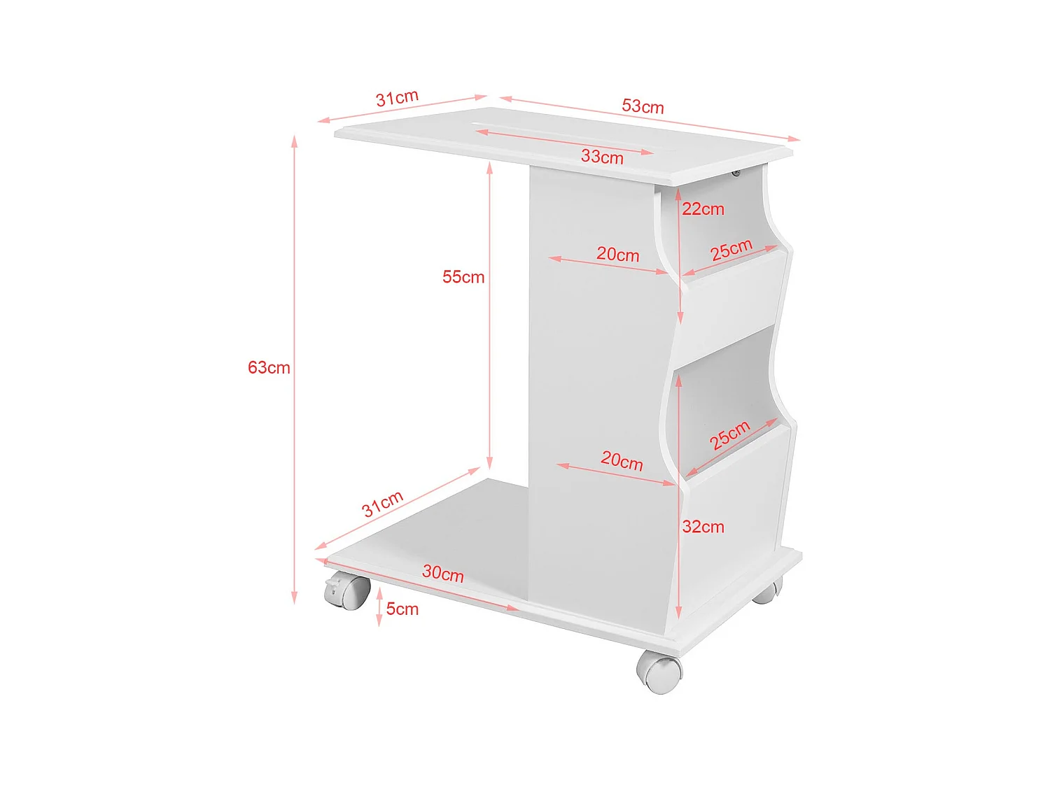 Table d’Appoint Bout de Canapé Moderne roulante avec 2 Compartiments, FBT67-W