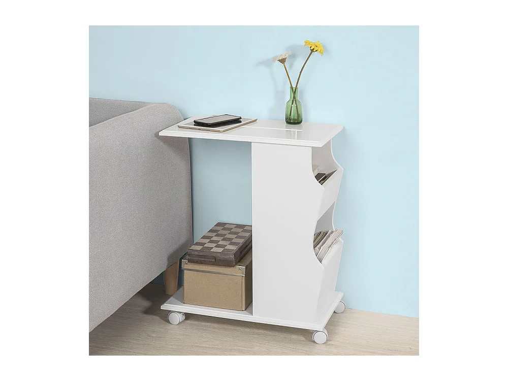 Table d’Appoint Bout de Canapé Moderne roulante avec 2 Compartiments, FBT67-W