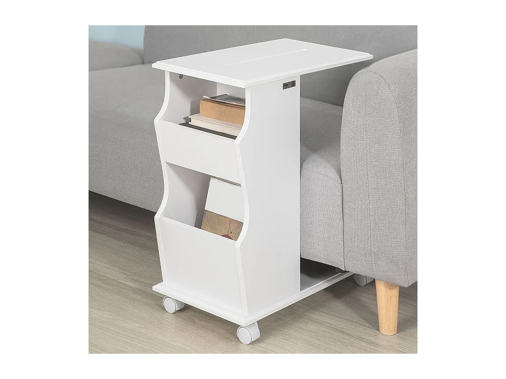 Table d’Appoint Bout de Canapé Moderne roulante avec 2 Compartiments, FBT67-W