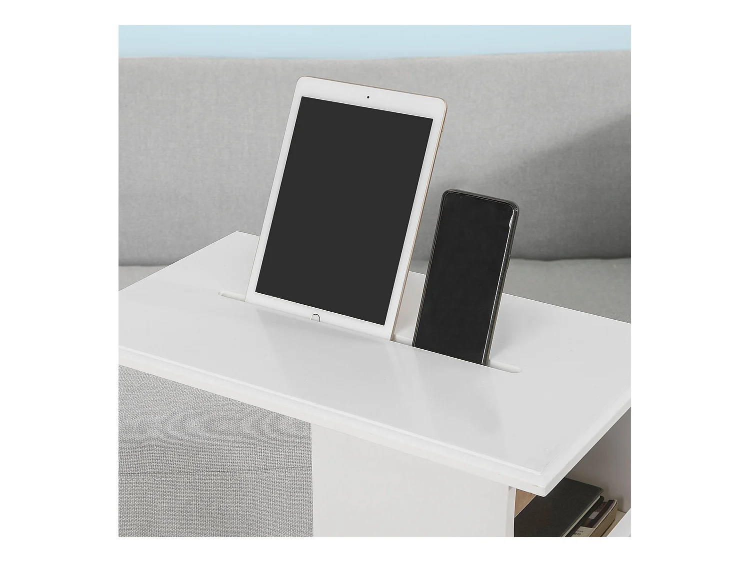 Table d’Appoint Bout de Canapé Moderne roulante avec 2 Compartiments, FBT67-W