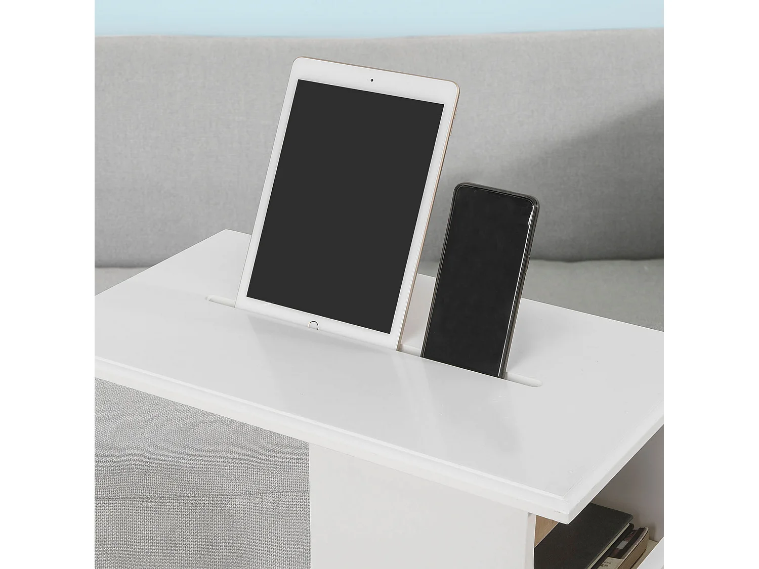 SoBuy FBT67-W Bijzettafel met gleuf voor iPad Koffietafel Laptoptafel Salontafel - Wit