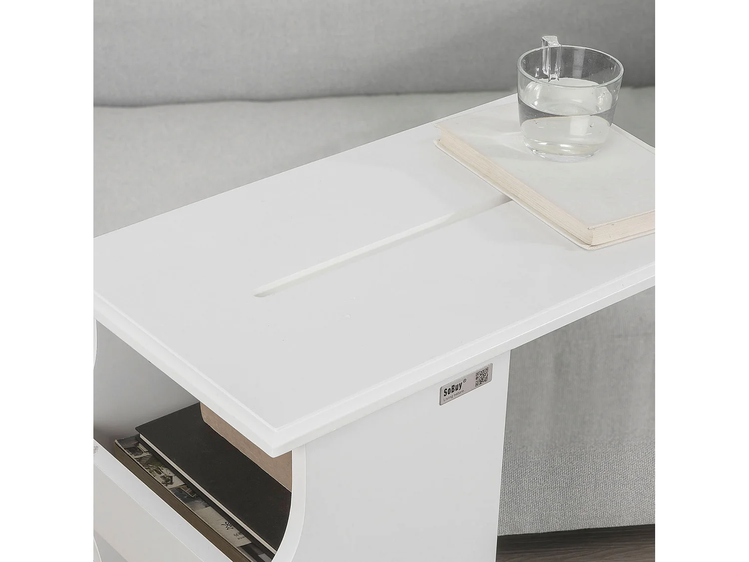 SoBuy FBT67-W Bijzettafel met gleuf voor iPad Koffietafel Laptoptafel Salontafel - Wit