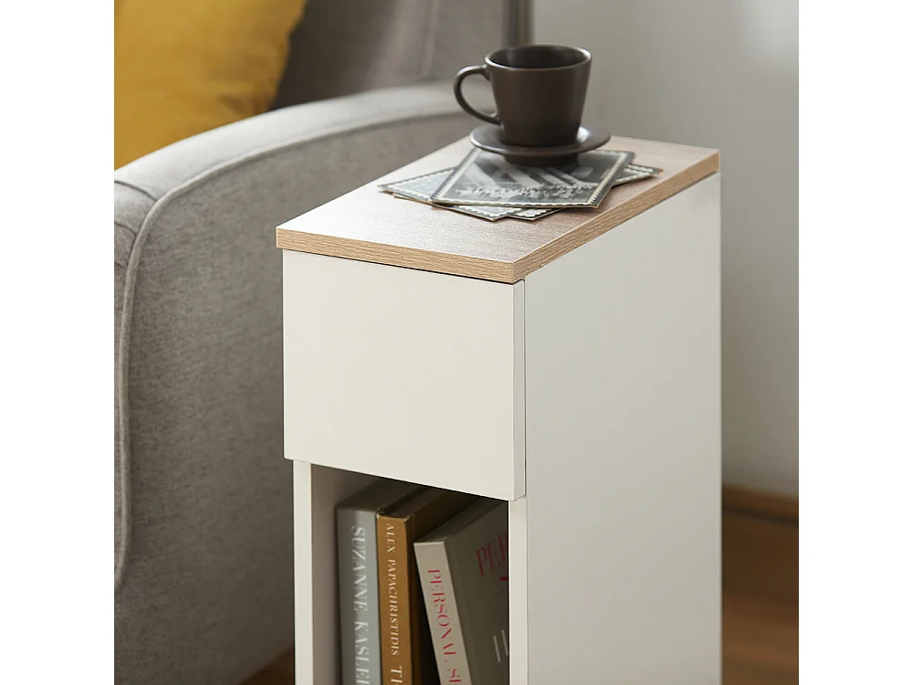 Table de Chevet Table de Nuit Bout de Canapé Table d'Appoint Table Basse avec Tiroir, FBT111-WN