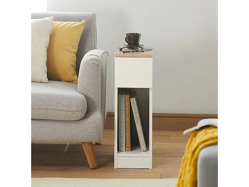 SoBuy FBT111-WN Nachtkastje Bijzettafel Sofa Bijzettafel Salontafel met Lade voor Woonkamer, Slaapkamer of Kantoor 20x35x60cm