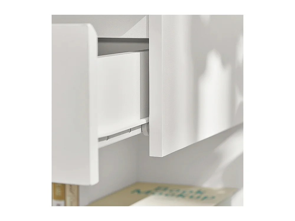 Bout de Canapé Table d’appoint Table de chevet avec 1 tiroir et 2 étagères, FBT49-W