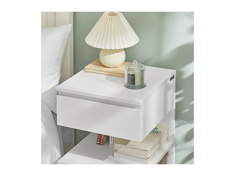 Bout de Canapé Table d’appoint Table de chevet avec 1 tiroir et 2 étagères, FBT49-W